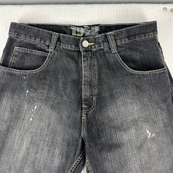 Y2K Evolution in Design Men's Hip Hop Dark Distressed Denim Jeans Embroidered - Picture 3 of 14